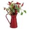 13" Red Berry & Foliage with Bell in Vintage Milk Jug